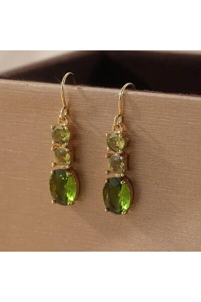 Choice أقراط متدلية بتصميم هندسي عتيق من الزركونيا الصناعية الخضراء للنساء، م...