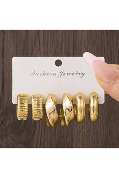 Choice Golden5 Creative Irregular Twisted Striped Design C-shaped Hoop Earrin...