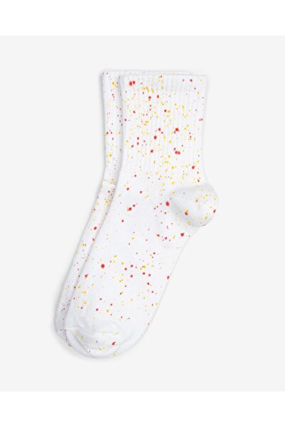 Bolero Kadın Batik Boyama Desen Çorap Beyaz