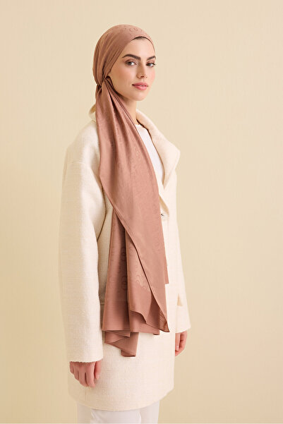 Imannoor Zincir Desen Taba Pamuk İpek Şal 70x210