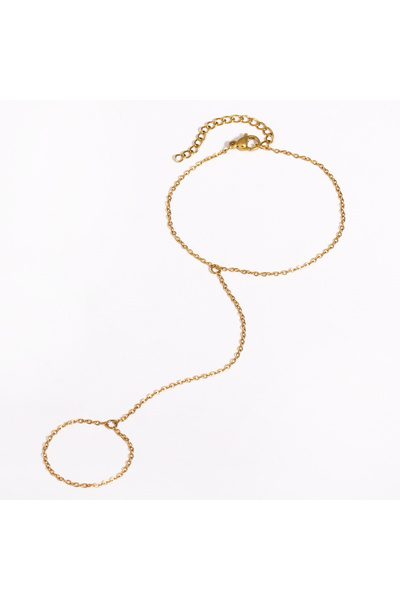 Choice gold Stainless Minimalist Thin Chain Connected Finger Ring Bracelets f...