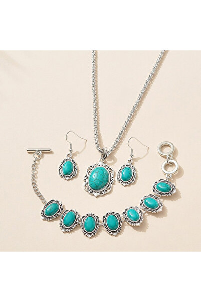 Choice Style A 3PCS Turtle & Gemstone Jewelry Set - Silver Tone Alloy,Red/Tur...