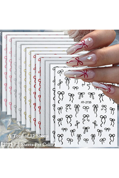 Choice النمط 2 (12 ورقة) 6/12/24 ورقة ملصقات أظافر على شكل فيونكة باللون الأس...