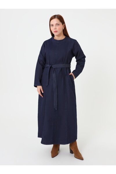 ALİA Пояс Детальний Денім Сукня великого розміру - Темно-синій -