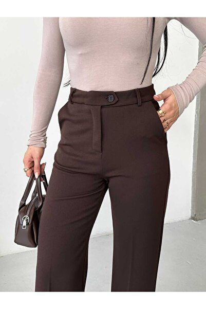 MYGİYİMİSTANBUL material elastic talie înaltă Pantaloni cu picioare largi