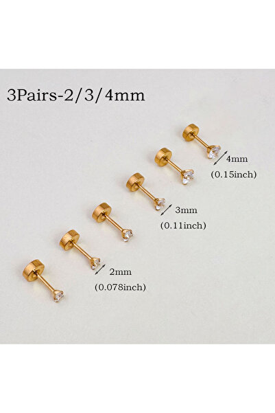 Choice 3 أزواج ذهبية و6 أزواج من أقراط الفولاذ المقاوم للصدأ ذات ظهر مسطح مثب...