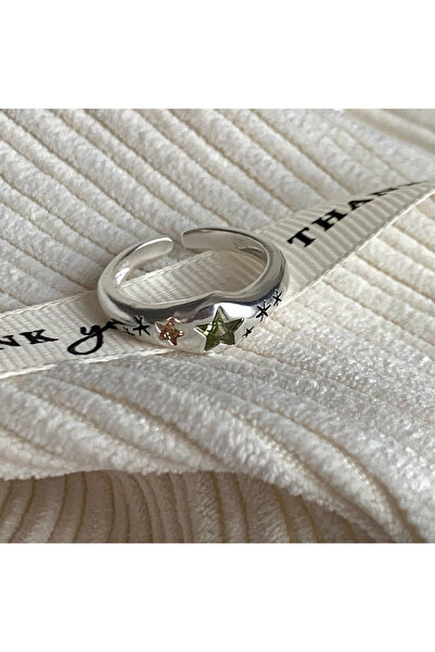 Choice ZA4533-3 خاتم عصري قابل للتعديل بتصميم قلب ونجمة خماسية وهندسة زركونيا...