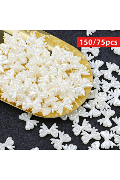 Choice 75 قطعة 19 مم - أبيض، 150/75 قطعة 19*15 مم، خرز على شكل فيونكة صغيرة م...