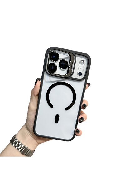 Bracket case غطاء حماية لهاتف آيفون 17 برو مع حامل وغطاء معدني متوافق مع ماج ...