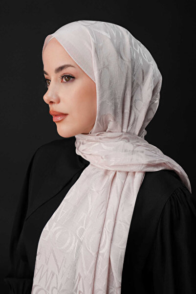 Imannoor Monogram İmza Krem Shiny Jakar Şal 70x200