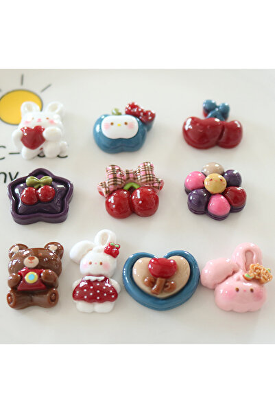 Choice mix no hook 10pc Retro cartoon heart cherry rabbit bow resin pendant G...