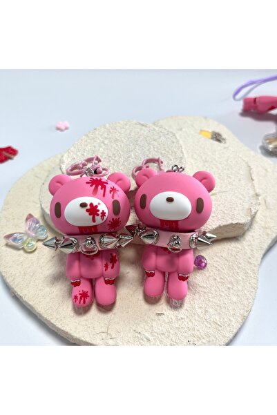 Choice Pink and Red Cute Dark Style Pink Bear Keychain Rivet Collar Bell Bloo...