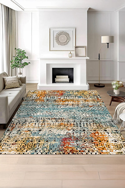 ferahome Dijital Baskı Soyut Desenli Modern Kaymaz Dot Taban Yıkanabilir Halı...