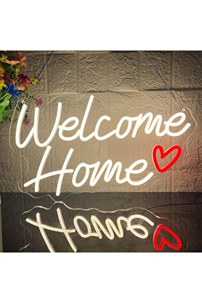 Slasa لوحة نيون أكريليك "مرحباً بالمنزل" بقاعدة أكريليك وإضاءة LED حمراء وبيض...