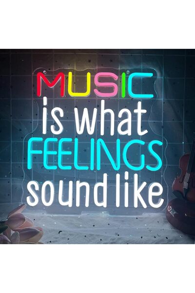 Slasa لوحة نيون أكريليك "الموسيقى هي صوت المشاعر" - قاعدة أكريليك - 33×33 سم