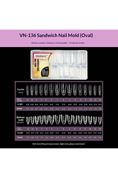 Choice مجموعة قوالب أظافر مزدوجة VN136، 240 قطعة، 15 مقاسًا، قالب علوي وسفلي ...