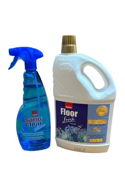 Sano Cleaning Set: Floor Fresh Blue Blossom 2L + Clear Blue Window Solution 1L