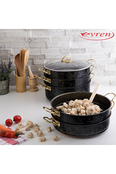 EVREN MUTFAK 6 Piece 30 cm Black Spider (Black) Crush Series Steamer, Ravioli...