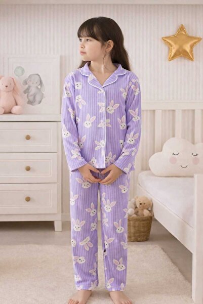 zahider Детски комплект пижама от памучен велур с копчета и яка