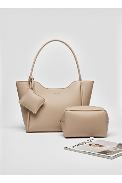 Handley Луксозна дамска чанта през рамо с портмоне и козметична чантичка в ко...