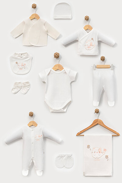 Bebitof Cute Cat Patterned 10 Piece Boxed Newborn Hospital Outfit Set