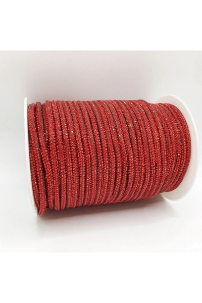 Choice حبل لامع أحمر بطول متر واحد مرصع بأحجار الراين، 3.5 مم، حبل أنبوبي مرص...