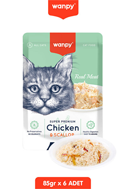 Wanpy Kedi Ödülü Pouch Tavuklu & Deniz Taraklı Yaş Kedi Maması 6 Adet x 85gr