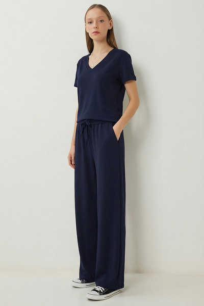 Lovelyİstanbul Comfortable Flexible Knitted Top and Bottom Set Lby0006 Dark Blue