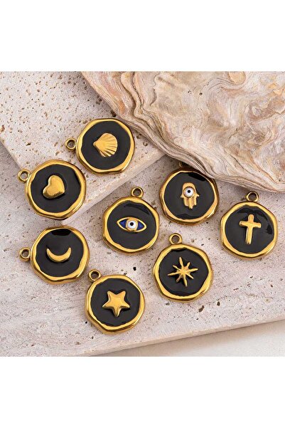 Choice Black-Mixed 8pcs Stainless Steel Purple Pink Enamel Heart Eye Sun Moon...