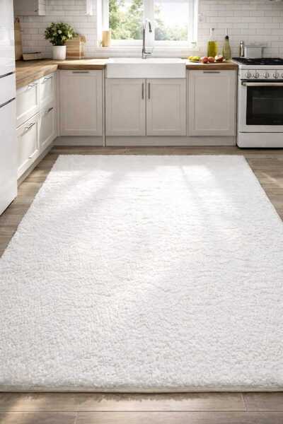 Evrimax Premium Yıkanabilir Leke Tutmaz Pelus Beyaz Mutfak Halısı Özel Seri K...