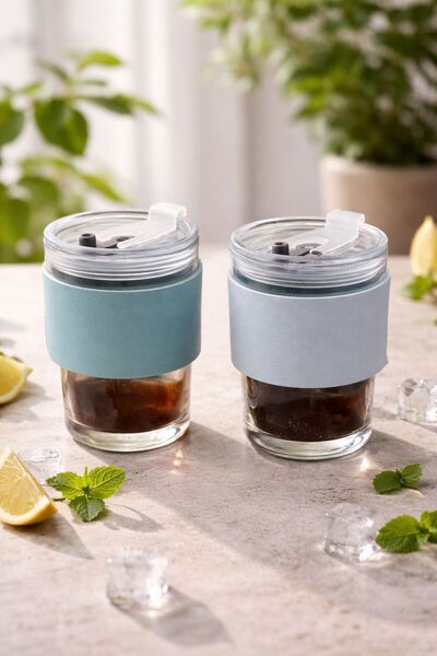 YzHome 2 Pieces 400ml Heat Resistant Borosilicate Retro Leather Striped Glass...