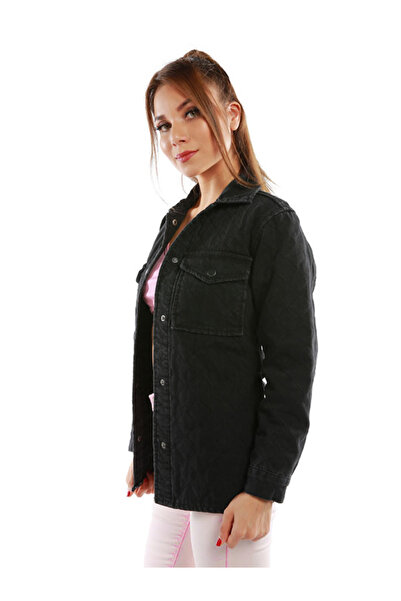 london Rag Women Long Sleeve Quilt Pattern Black Belted Jacket
