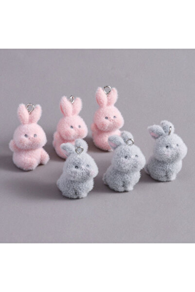 Choice 6pcs 3/6Pcs 3D Flocking Rabbit Resin Charms Cute Rabbit Animal Pendant...