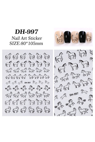 Choice A6 ♥Horse Pattern Nail Art Stickers – Black & White Self-Adhesive Mani...