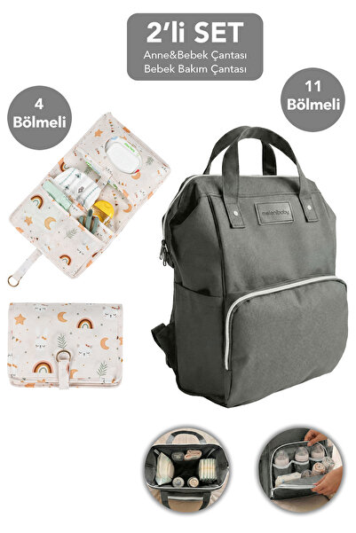 Meleni Baby 2'li Anne Bebek Seti - Bölmeli Anne Bebek Sırt Çantası ve Bebek I...