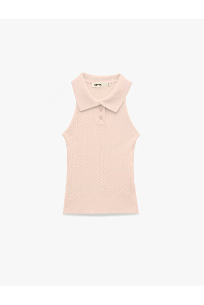 Koton Slim Fit Sleeveless Hair Knit Buttoned Polo Neck Knitwear Undershirt