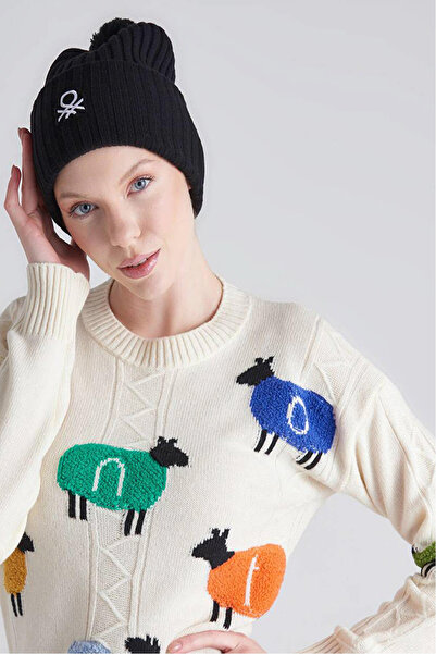 United Colors of Benetton Black Women / Girls Bn_Logo Pompom Beret Beret Mode...