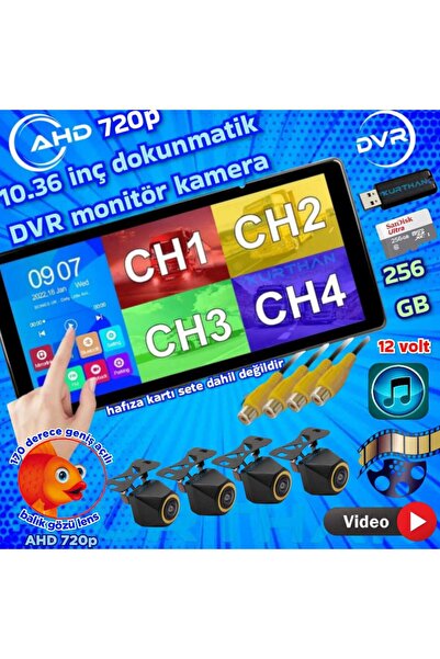 Twogo BALIK GÖZÜ 4 ADET AHD 720P 170'' KAMERA VE DOKUNMATİK 10.36'' VİDEO MÜZ...