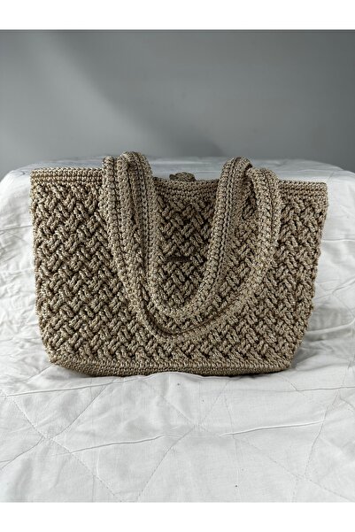 RELYA Women's Chickpea Color Glitter Macrame Hand Shoulder Bag Width 25 cm Le...