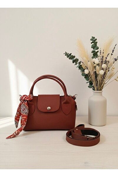 NO BRAND Fularlı Mini El Ve Omuz Çantası BORDO