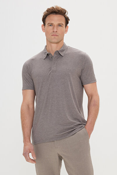 ALTINYILDIZ CLASSICS Men's Brown Slim Fit Slim Fit Polo Neck Jacquard T-Shirt