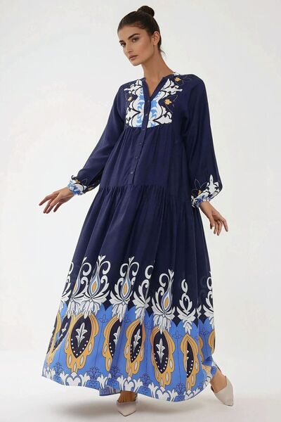 Hiccup Rochie maxi din viscoză cu mânecă lungă și imprimeu