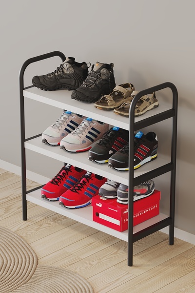 Tedarikcenter Dekoratif 3 Raflı Metal Ayakkabılık Çok Amaçlı Antre Rafı Metal...