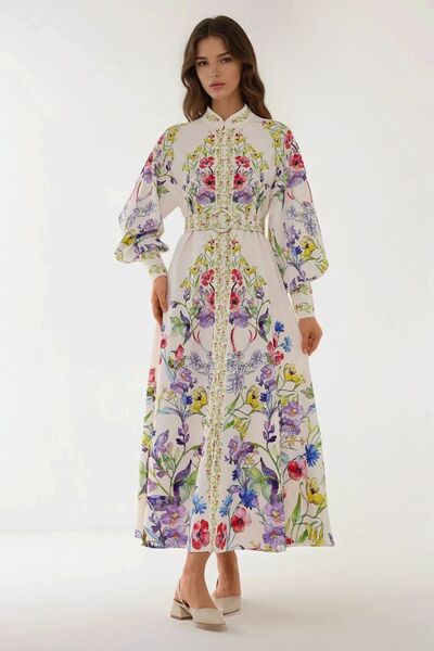 Hiccup Rochie maxi cu mânecă lungă și imprimeu și curea