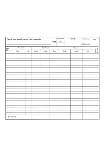 DanyCris Analytical account sheet for material values ​​set/100 (Dany Cris)