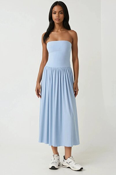 Hiccup Çift Kullanımlı(Elbise/Etek) Esnek Straplez Sandy Elbise