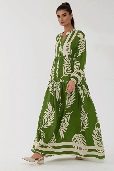 Hiccup Baskılı Uzun Kol Viskon Modest Elbise