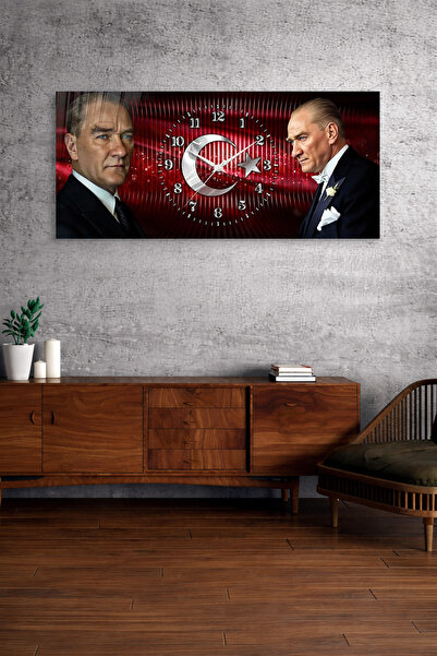 Olinpa KIRILMAZ CAM DUVAR SAATİ , HEM TABLO HEM SAAT ATATÜRK TÜRK BAYRAĞI TAS...