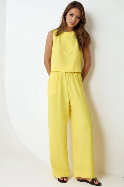 Hiccup Two-piece set, linen-look blouse and elastic-waist trousers