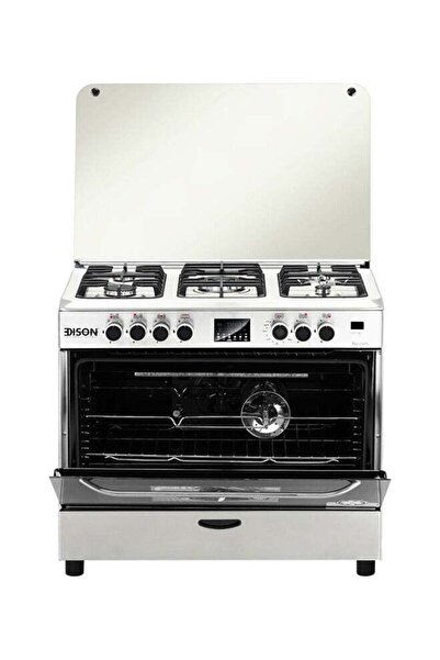 Edison فرن غاز قائم، رقمي، مصنوع من الفولاذ، 5 شعلات، 60 × 90 سم